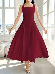 Modelyn Vestido largo de fiesta elegante de unicolor que realza la cintura de la mujer - Burdeos - Ver 3