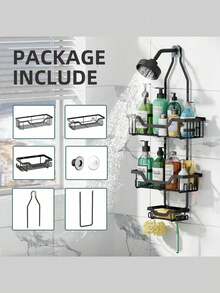 CASEGRACE 1pc Shower Caddy Over Shower Head, Large Hanging Shower Caddy With 12 Hooks For Razor Sponge, Over The Shower Head Storage Rack With Soap Basket, Hanging Shower Organizer For Bathroom Bathroom Accessories - Multicolor - View 13