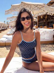 SHEIN Swim 26SS 波点方领吊带背心和比基尼两件套，度假 - 彩色 - 查看 2