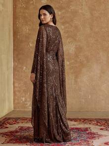 ZEYLAH Áo choàng thanh lịch đính sequin, xếp ly eo, thích hợp cho mùa xuân/hè. - Cà phê nâu - Xem 5