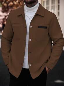 Manfinity Homme Mantel Kasual Pria Lengan Panjang Warna Polos, Cocok untuk Musim Gugur dan Musim Dingin, Warna Cokelat untuk Pria, Mantel Kasual Cokelat - Coklat - View 7