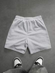 SLATEMANN Men's Letter Print Drawstring Waist Casual Versatile Daily Wear Shorts - Grey - View 2