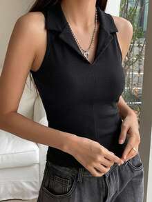 DAZY Solid Halter Top Tank Tops - Black - View 6