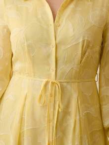 ZEYLAH Plus Size Women V-Neck Twist Waist Casual Party Dress Fall - Yellow - View 2