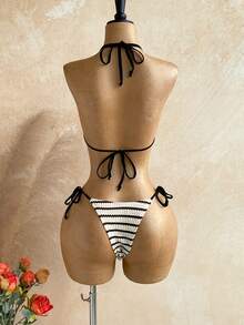 Soleia Bộ bikini gợi cảm buộc dây cổ, kẻ sọc, dành cho nữ, thích hợp mặc đi biển mùa hè. - Nhiều màu - Xem 2