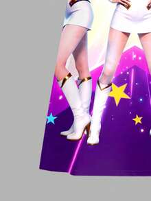 Young Girl K-Pop Superstars Cartoon Girl Group Print Short Sleeve Mid-Length Dress, Suitable For Summer Back To School - White - View 6