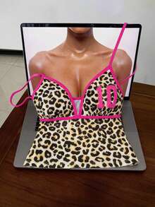 Elavelle Women's Positioning Print Spaghetti Strap Camisole Bikini Top, Spring/Summer - Multicolor - View 3