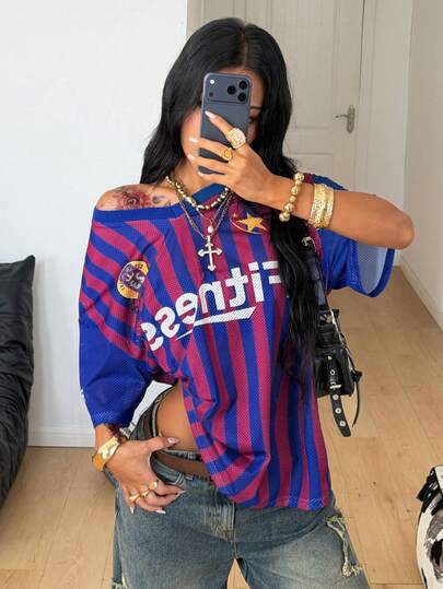 Coolane 女士夏季节日复古街头运动服号码印花超大棒球衫T恤
