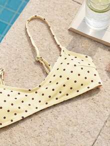 Swim Mod Women's Polka Dot Print Adjustable Spaghetti Strap Sexy Micro Bikini Top - Multicolor - View 5