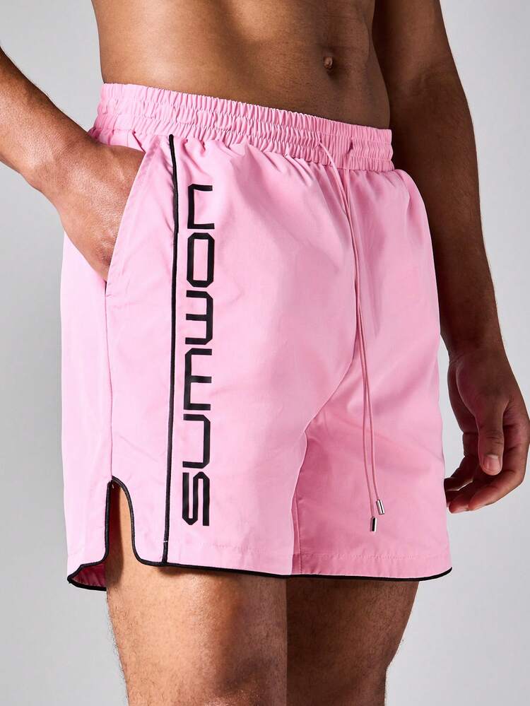 Nylon Badeshorts mit vertikalem Markenlogo-Muster und kontrastierendem Saum-Detail, Sommer Strandshorts
