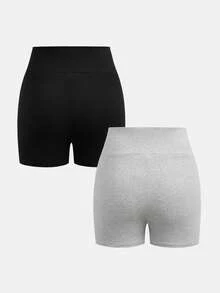 SHEIN Bộ 2 quần legging thường ngày cho thiếu nữ, màu đen và xám, cạp chéo, quần tất dệt kim đa năng dễ phối đồ, mua 1 tặng 2, đồ thể thao. - Nhiều màu - Xem 2