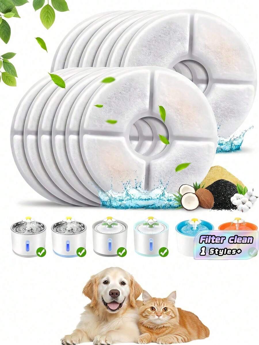 8PCS【圆形】猫饮水器滤芯替换滤芯，兼容80oz/2.4l猫饮水器，多重过滤系统活性炭滤芯，适用于自动宠物饮水花洒，适用于猫狗饮水机，防止宠物掉毛，避免误食，保护宠物健康，送给宠物最好的生日礼物 - 彩色 - 查看 1