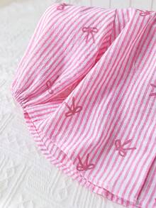 SHEIN LMoss Kids LMoss 女婴时尚可爱条纹长袖衬衫，非常适合度假 - 粉色 - 查看 4