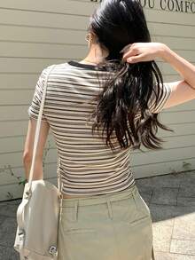 DAZY Women's Summer Striped Printed Casual Short Sleeve T-Shirt - Multicolor - View 5
