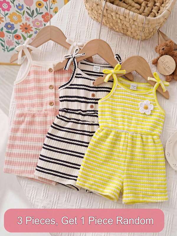 SHEIN Mono de punto suave a rayas para bebé niña