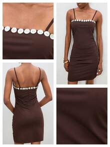 Maija Vestido mini ajustado de verano casual para mujer con decoración de botones - Marrón - Ver 4