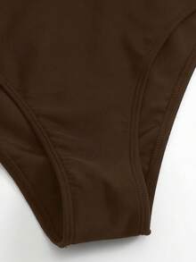 Swim Lushoire Mature Solid Color Cutout Ruffle One-Piece Swimsuit - Coffee Brown - View 7