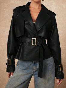 Lumalex Women's Solid Color Distressed Raglan Sleeve Trench Coat - Black - View 6