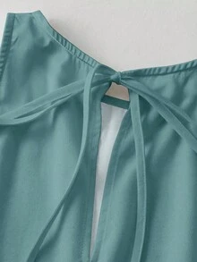 SHEIN Tall CURVE 大码女式树叶印花拼接休闲连体裤阔腿裤 - 彩色 - 查看 4