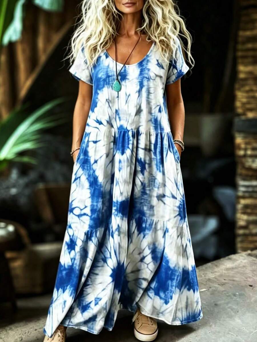 Linavere Women's Tie-Dye Print Short Sleeve Casual Dress - Multicolor - View 1
