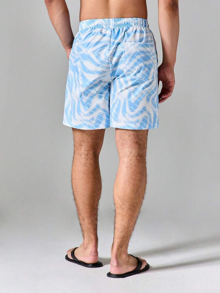 Pantalones cortos de baño con estampado geométrico abstracto, cintura elástica y cordón, para verano y vacaciones en la playa