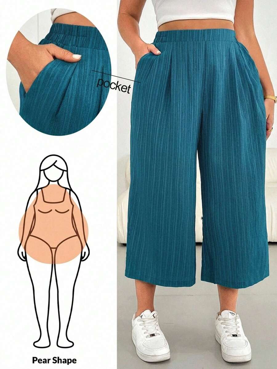 Shapeblank 大码女装春夏时尚休闲宽松舒适清爽日常百搭基础款面料弹力腰粉色阔腿裤七分裤，女式下装，飘逸长裤，简约风格，欧洲夏季，卡普里裤，度假装扮