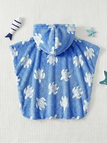 Cozy Pixies Baby Boy Cartoon Pattern Knit Soft Hooded Sleeveless Cover Up - Dusty Blue - View 2