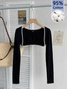 Tseoso Bolero corto sólido sin camiseta interior, con bordado de concha, adecuado para salidas y uso en casa, versátil y combinable - Multicolor - Ver 9