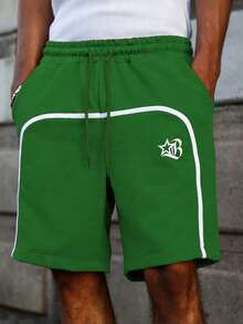PAVTROS Men's Pentagram Print Drawstring Waist Pocket Shorts, Holiday - Green - View 6