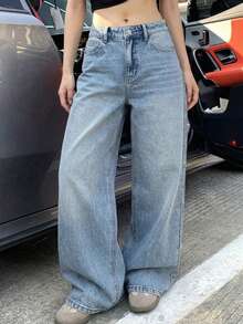 Dazy Tall Women's Tall Loose Street Style Straight Leg Jeans - Baby Blue - View 5
