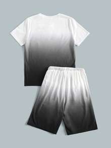 SHEIN Two-piece Outfits Anak Laki-laki Kolor Kantong Huruf Ombre Casual - MultiWarna - View 3