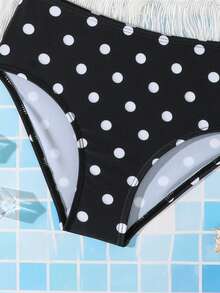 Bộ áo tắm Tankini cổ trễ họa tiết hoa cho bé gái, viền hồng, thích hợp cho mùa hè. - Đen và trắng - Xem 4