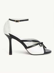 CUCCOO CHICEST Women Shoes Black And White Contrasting Elegant Bow Decorative Round Toe High Heel Sandals Summer - Black and White - View 5