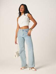 MISSGUIDED Street Pinstripe Straight Fit Jeans - Blue and White - View 5