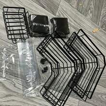Stainless Steel Bathroom Storage Rack Set, Corner Shower Caddy, Wall Mounted Adhesive Shower Organizer, Shower Gel Shampoo Soap Holder Home Bathroom Decor Bathroom Accessories Bathroom Organizer Fall Decor Back To School - Black - View 3