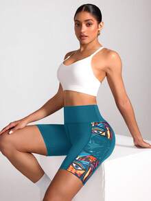 Easithlete Easithlete Digital Print Yoga Leggings With Pockets - Teal Blue - View 4