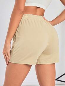 Powerista Women's Solid Color Drawstring Waist Pocket Casual Sports Shorts - Apricot - View 4