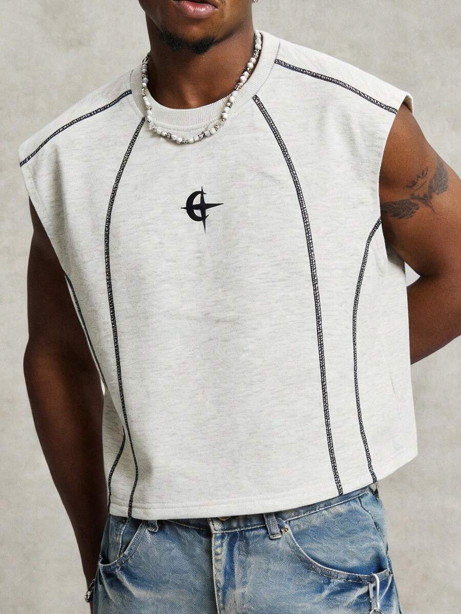 PAVTROS Men's Casual Patchwork Color Round Neck Top, Versatile For Daily Wear - Light Grey - View 1