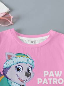 SHEIN | PAW Patrol Áo thun ngắn tay cổ tròn in hình chó dễ thương dành cho bé gái, thích hợp mặc mùa hè. - trắng - Xem 4