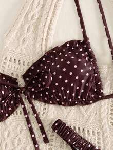 Swim Mod Polka Dot Print Bikini, Sexy Beachwear Swimwear With Adjustable Straps For Women, Spring/Summer - Brown - View 4