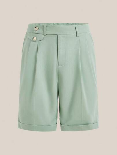 VeloEdit Men's Casual Solid Color Shorts, Woven,Geometric, Versatile For Summer Jorts Knee Length Green For Men Bermuda Short Pants For Man, With Pocket & Drawstring & Button, Old Money, Father's Day Gift For Father & Boyfriend, Outfits For