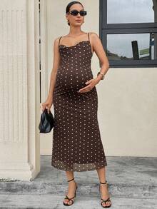 MaterniWear Vestido camisero ajustado con estampado de lunares para maternidad - Marrón - Ver 7
