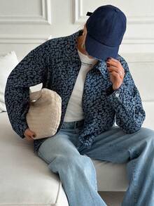 Livesso Chaqueta vaquera casual y holgada para mujer con estampado de leopardo, azul - Azul - Ver 5