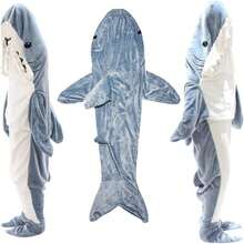 1 Adult Shark Hooded Blanket, Shark Clothing, Wearing Shark Blanket, Comfortable Shark Pajamas, Ultra Soft And Comfortable Flannel Shark Hooded Blanket, Family Shark Hooded Blanket, Wearing Shark Sleeping Bag - Multicolor - View 3
