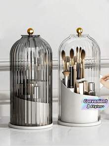 1 pièce - Boîte de rangement pour pinceaux de maquillage créative à 360°, avec couvercle noir transparent, support rotatif de bureau pour pinceaux, cylindre de rangement décoratif pour pinceaux de maquillage, porte-stylo rotatif pour coiffeuse, porte-rouge à lèvres, boîte de rangement cosmétique de bureau compartimentée anti-poussière - Multicolore - Voir 1