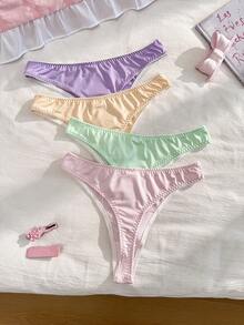 PetitDoll 4 chiếc quần lót dây thong xếp ly màu trơn thoải mái dành cho nữ - Nhiều màu - Xem 2