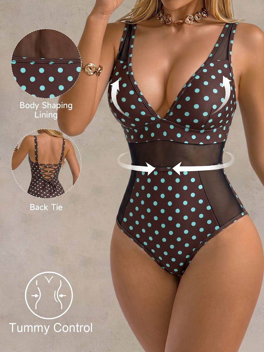 Shapewave Baju Renang One-Piece Elegan 26SS untuk Liburan Pantai Musim Panas, Kontrol Perut, Warna Hitam, dan Jala Kontras.
