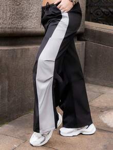 Xuxu's by Gio Women's Spring And Summer Concert Streetwear Going Out Color-Blocked Parachute Pants Black - Black - View 4