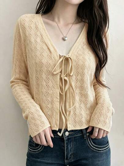 DAZY Women's V-Neck Loose Hollow Design T-Shirt