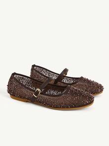 CUCCOO CHICEST Giày bệt nữ đế bằng mũi tròn màu nâu đính sequin và ngọc trai, kiểu dáng thời trang, thanh lịch, thoải mái, lộng lẫy, thích hợp cho đám cưới và tiệc tùng. - Cà phê nâu - Xem 1